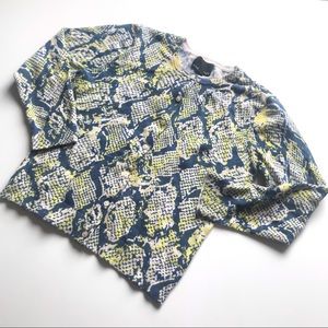Cynthia Rowley Blue Yellow White Pattern Cardigan